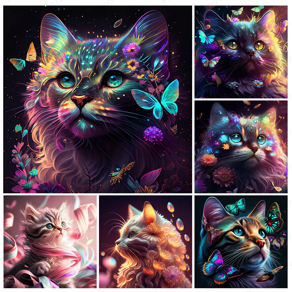 FIYO 5d Diy Diamond Painting New Collection 2023 Cat Butterfly Square/round Embroidery Animal Fantasy Mosaic Home Decoration