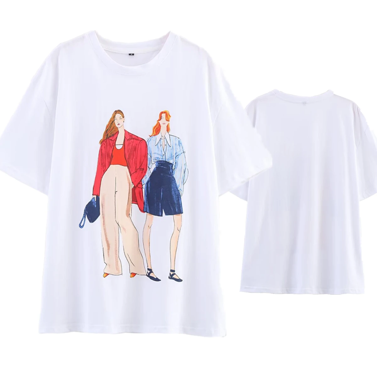 

Jenny&Dave Minimalist Top Fashion women's cartoon pattern Round Neck T-shirt Summer Cotton Short Sleeved T-shirt Women