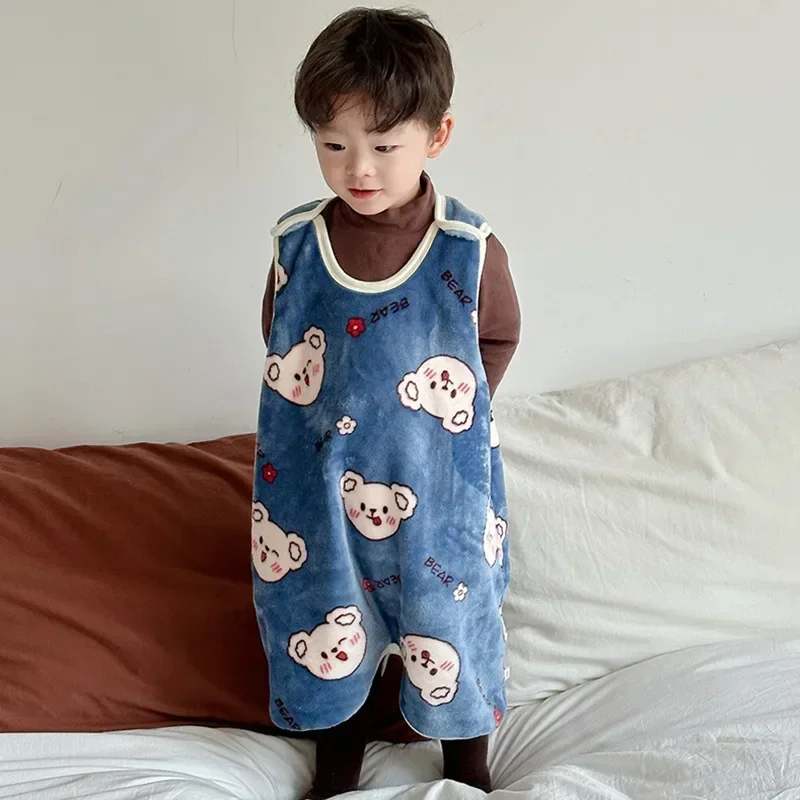 Sonbahar Kış Bebek Uyku Tulumu Yelek Sevimli Karikatür Sıcak Bebek Erkek Kız Bodysuit Yumuşak Pazen Çocuk Pijama Anti-Kick Battaniye