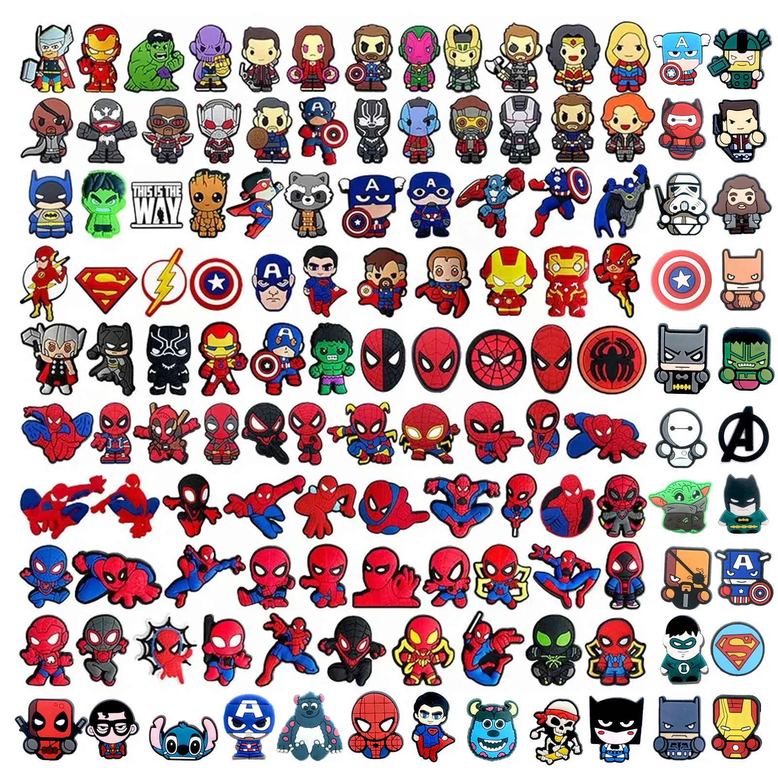 Random 10-50Pcs MINISO Marvel Series Shoe Charms For Key Chain Sandals Beach Bags, DIY Shoe Decorations Accessories Shoes Pins