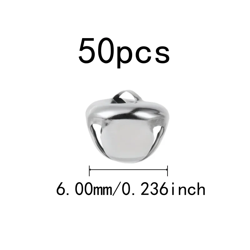 6mm Metal Craft Bells 50 pcs, Metal Alloy Material, Clear Crisp Sound, for Wedding Decoration, Multipurpose, Silver