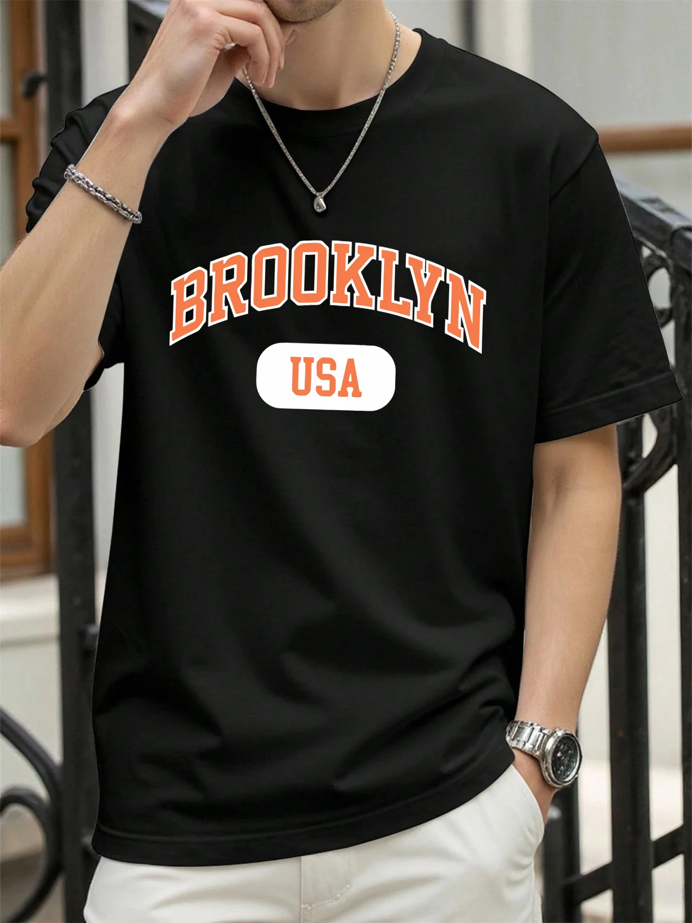 Brooklyn Usa Art Word Print T-Shirt für Männer Sommer Casual Retro Kleidung Baumwolle trendige weiche T-Shirt Unisex O-Ausschnitt lose Top