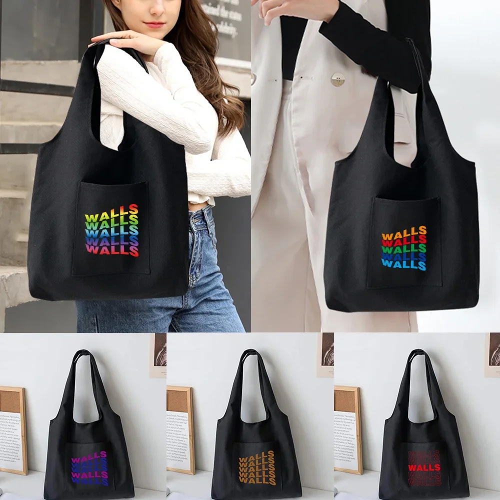 

Trendy Shopping Bags Foldable Ladies Canvas Shoulder Bags Walls Printed Student Shopper Bags Travel Totes Work Handbag