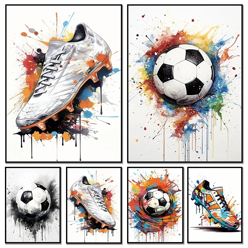 Fashion Graffiti Football Shoes Canvas Painting Modern Art Poster Inspirational Wall Picture for Men Boy  Living Room Home Decor