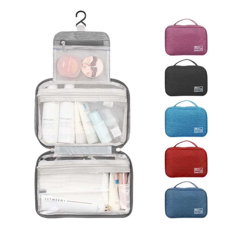 

Hanging Cosmetics Bag 3 Compartment Bathroom Wall Toiletries Wash Bag Wet Dry Separated Beauty Bag Large Capacity Makeup Pouch