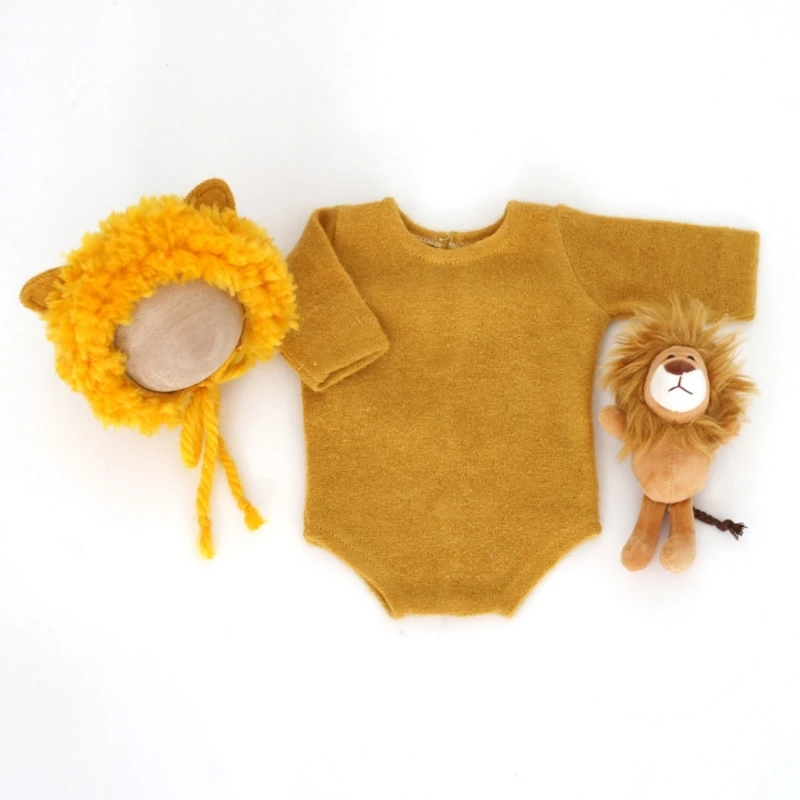 

3-in-1 Baby Photography Clothing Set Newborn Photography Props Cartoon Lion With Hat and Matching Jumpsuit