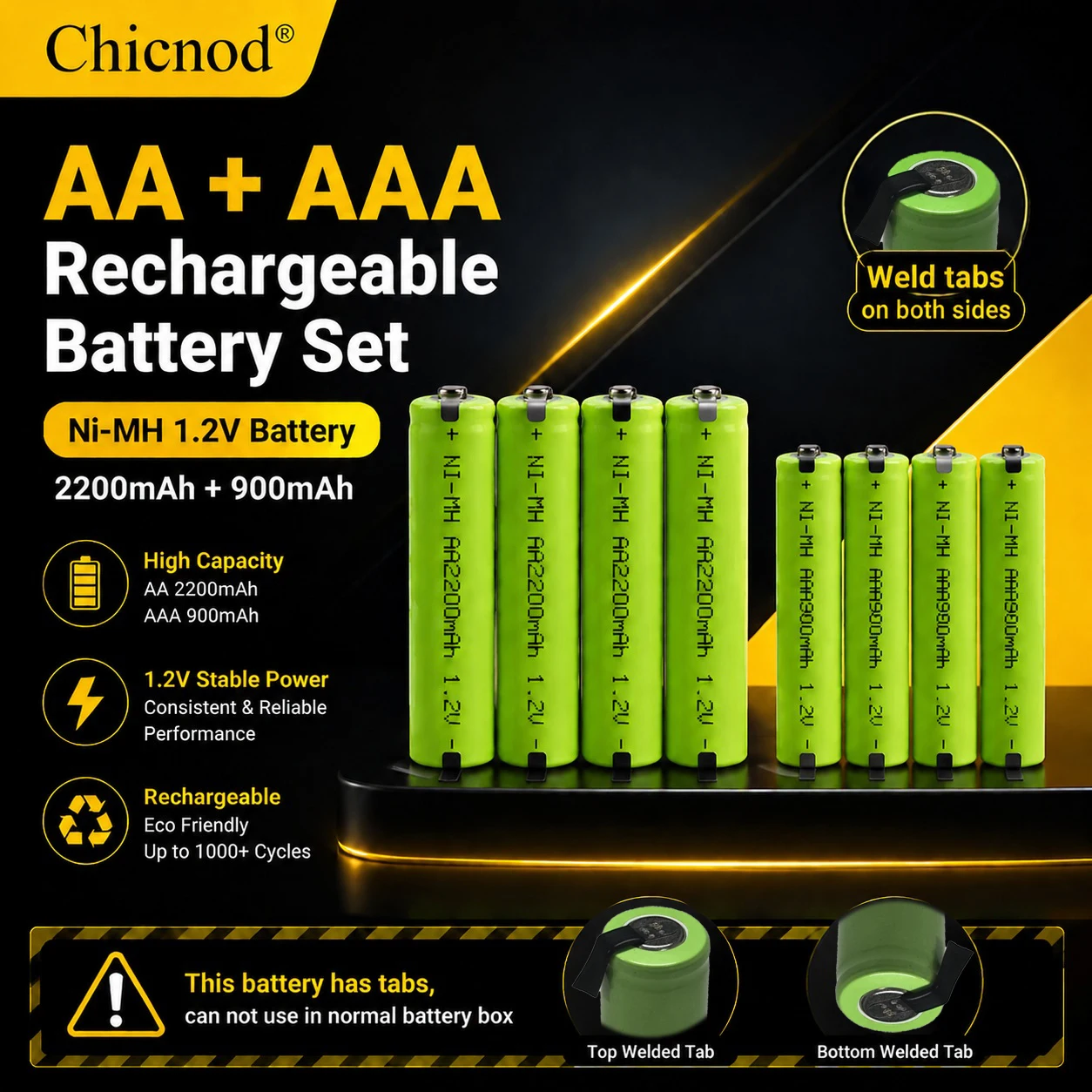 Chicnod AA AAA Rechargeable Batteries Ni-MH 1.2V 2200mAh 900mAh Battery Pack High Capacity Batteries for Toys Remote Control