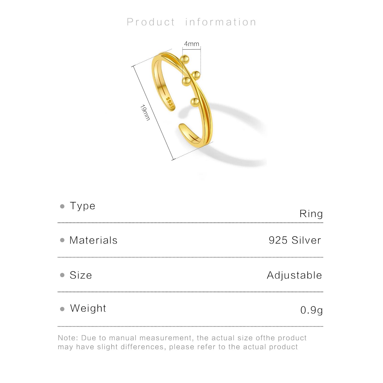 ANDYWEN 925 Sterling Silver Gold Bead Asymmetric Adjustable Open Ring Regular Slim Luxury Simple Women Wedding Jewelry Gift image 6