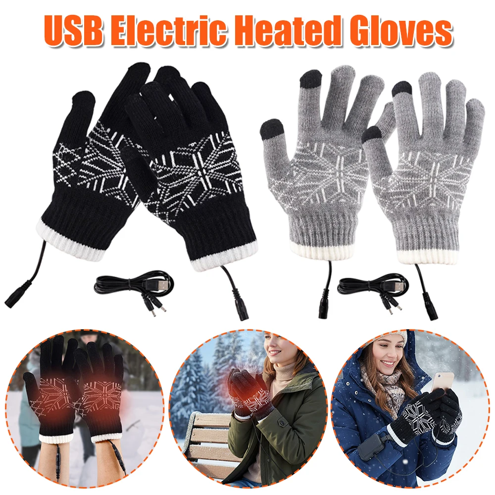 

USB Electric Heated Gloves Windproof Thicken Cycling Glove Wear Resist Motorcycle Thermal Gloves for Outdoor Camping Hiking