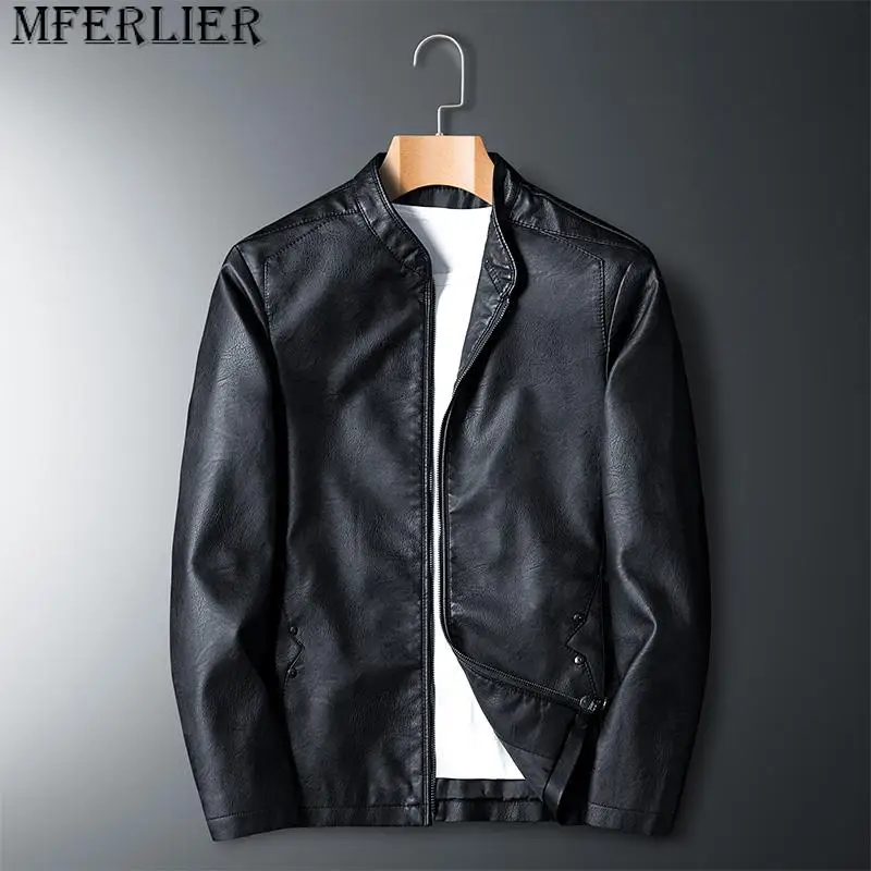 

Leather Jacket Men Bomber Retro Black Motorcycle Jackets Plus Size 6XL Coats Comfort High Quality cao7357