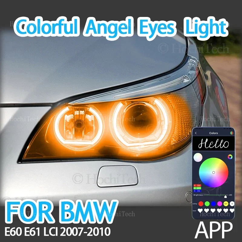 

RGB colorful Angel Eyes Rings Led APP control Headlight DTM for BMW E60 E61 520i 525i 530i 540i 545i 550i M5 facelift 2007-2010