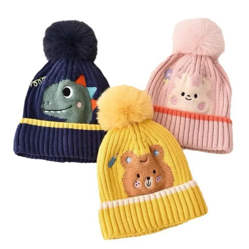 Autumn Winter Warm Beanie for Kids Boy Girl Cute Cartoon Dinosaurs Unicorn Bear Crochet Bonnet  Baby Photogrpahy Props Hat