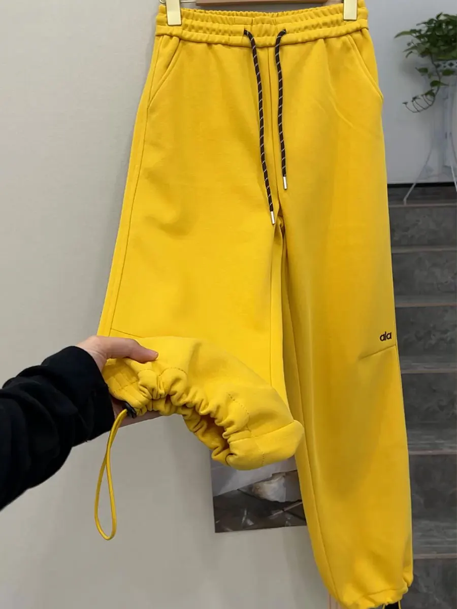 

Casual Dstring Straight Leg Cuffed Women's Pants Loose plus Size Versatile Slimming Embroidery Sports Pants Trendy