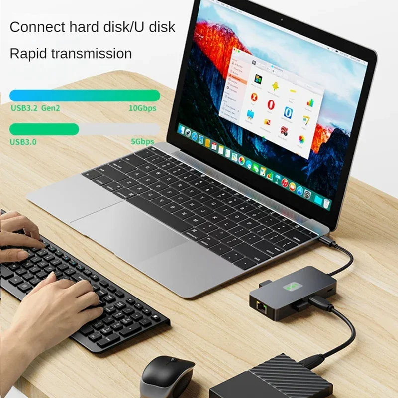 FC&EC 6 in 1 USB C Docking Station 100W Power 2 USB3.0 RJ45 Dual 4K HDMI-Compatible Monitor for MacBook Pro for Dell XPS