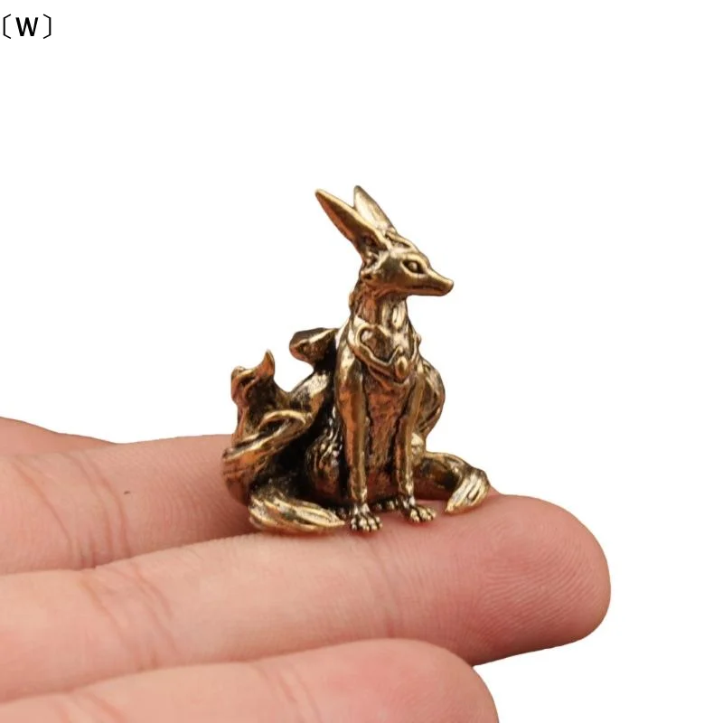 〔W〕Neun-Schwänziger Fuchs Miniatur-Figuren Schreibtisch-Ornament Messing Mythischer Fuchs Statue Mini Kupfer Tier-Skulptur Wohndekor Kunsthandwerk