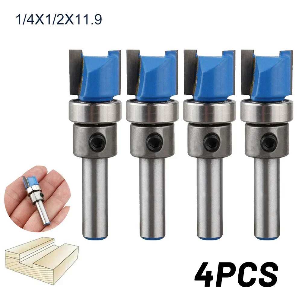 

4pcs Shank Top Bearing Flush Trim Router Bit Woodworking Milling Cutter Tools 1/4" Straight End Mill For Woodworking Dia