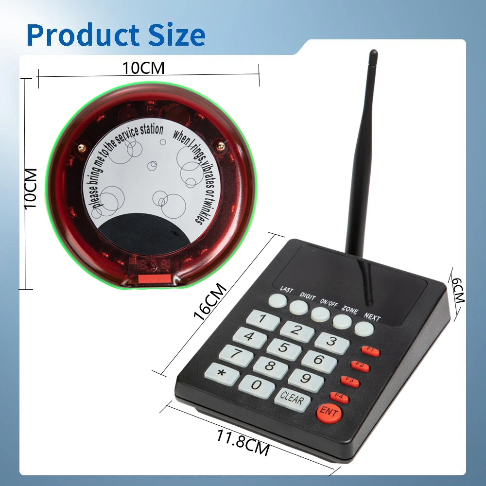 Restaurant Pager Wireless Calling System 10 or 20 Coasters Buzzer Beeper Bell Receiver 1 Keypad for Bar Cafe Food Truck Church