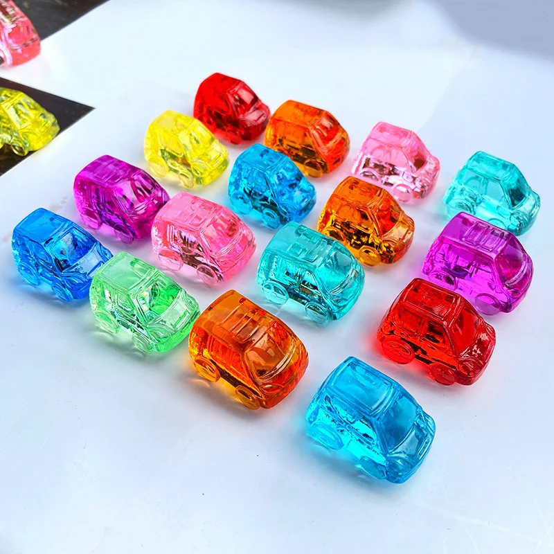 Camal 10Pcs Acrylic Colorful 20*30mm Car Model Shaped Funny Pressure Relief Plaything Children Cartoon Toy Desktop DIY Ornament