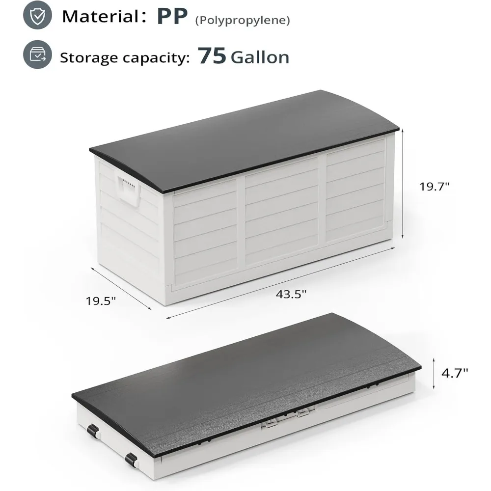 حاوية تخزين خارجية قابلة للطي سعة 75 جالونًا، صندوق بلاستيكي للحديقة وحمام السباحة، حل تخزين أثاث الفناء الكبير