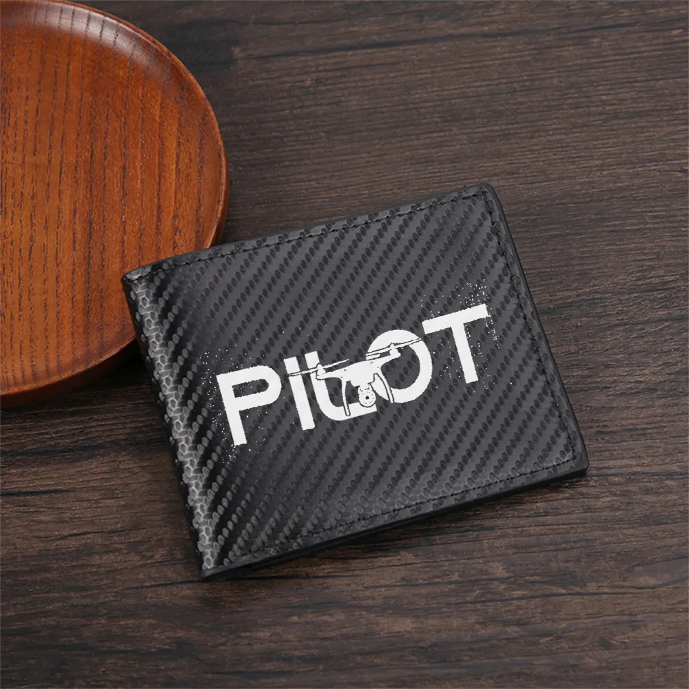 Drone design Pilot text on black background Men's Wallets Simple Business Modern Stylish Printing Design Gifts For Father Boyfri