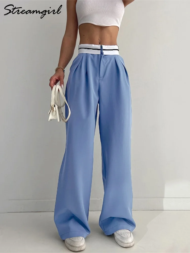 Streamgirl Straight Women Pants High Waist Wide Leg New Arrivals Loose  Long Pants For Women Office Formal Trousers Streatwear