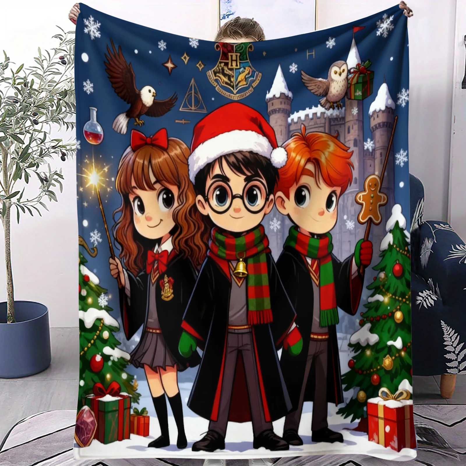 Manta navideña de dibujos animados de Harry Potter, alfombra suave de felpa para sofá y siesta para sala de estar, cálida, para oficina, dormitorio, cumpleaños, hogar, viaje, regalo para niños