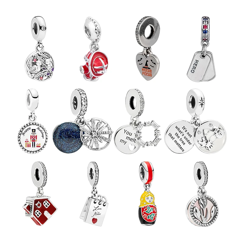 925 Silver Pendants Charms For Women Bracelets DIY Firefighter Hero Dog Tag Nutcracker Ice Christmas Love Notes Matryoshka Doll