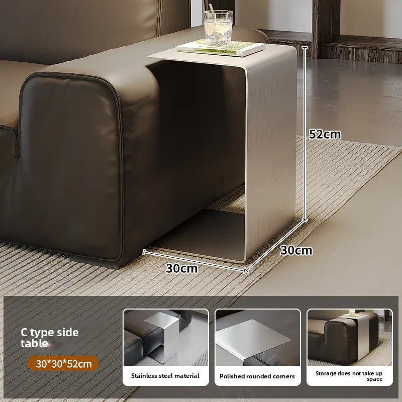 Italian Minimalist Side Table Brushed Stainless Steel End Table Mobile Sofa Accent Tables Modern  Tea Tray for Living Room