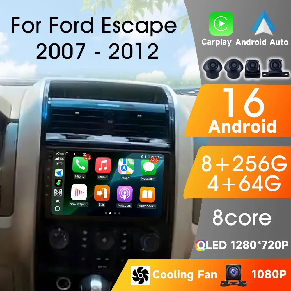 

2Din Android Carplay Android Auto Wireless For Ford Escape 2007-2011 Autoradio Multimedia Player Car Audio 8Core WIFI Video GPS