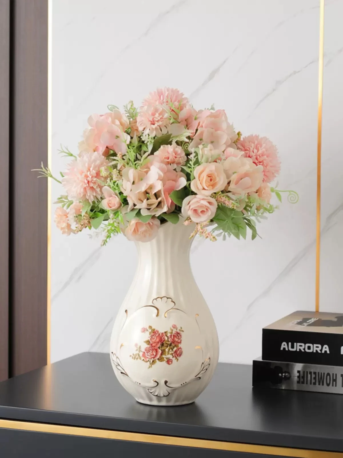 Ceramic vase 3D Stereoscopic dried flowers arrangement wobble plate living room entrance ornaments home decorations