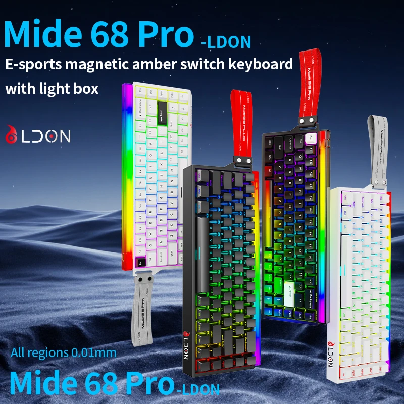 

LDON Mide 68pro Новая модель клавиатуры со скоростью опрокидывания 8 кГц, магнитные переключатели и колпачки для клавиш из ПБТ, проводная игровая система RGB