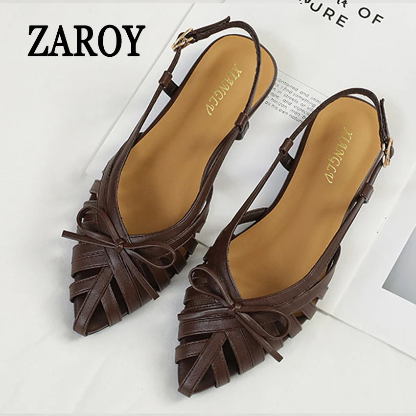 

ZAROY Women Flat Sandals Summer Point Toe Ankle Buckle Sandals Bowknot Narrow Band Hollowed Banquet Wedding Gladiator Sandalias