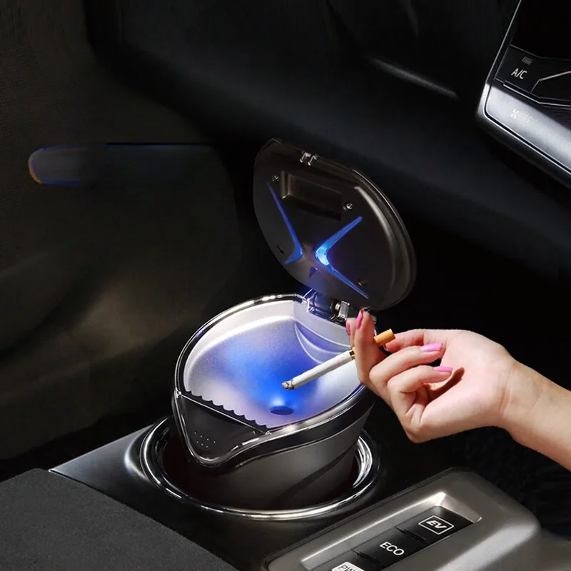 Car Ashtray Car Ashtray Lighter Set Detachable Car Ashtray with Lid Blue LED Light Indicator for Car Home Office and Travel