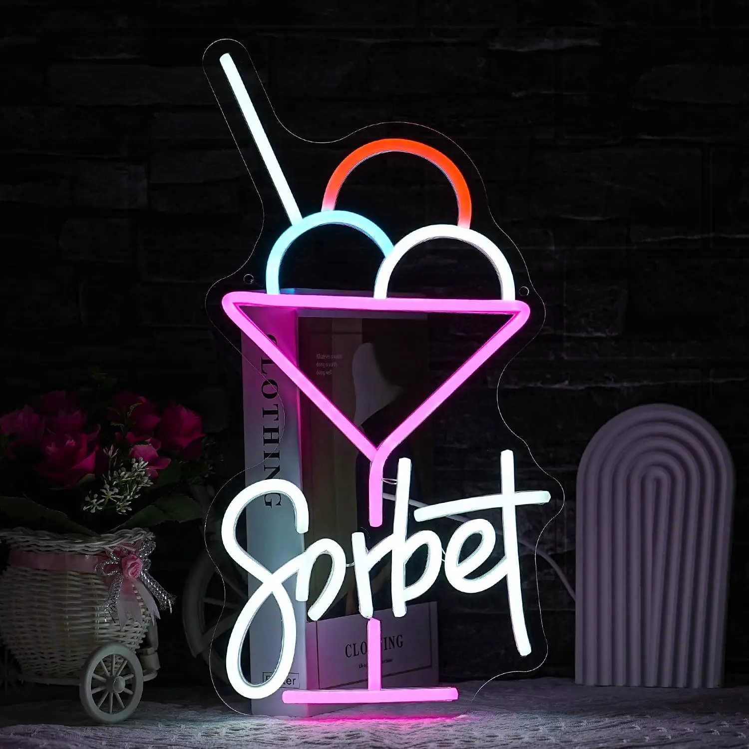 Fruit Tea LED Neon Sign Yellow Neon Light Up Sign For Shop Milk Tea Shop Coffee Shop Supermarket Mall Kitchen Decoration