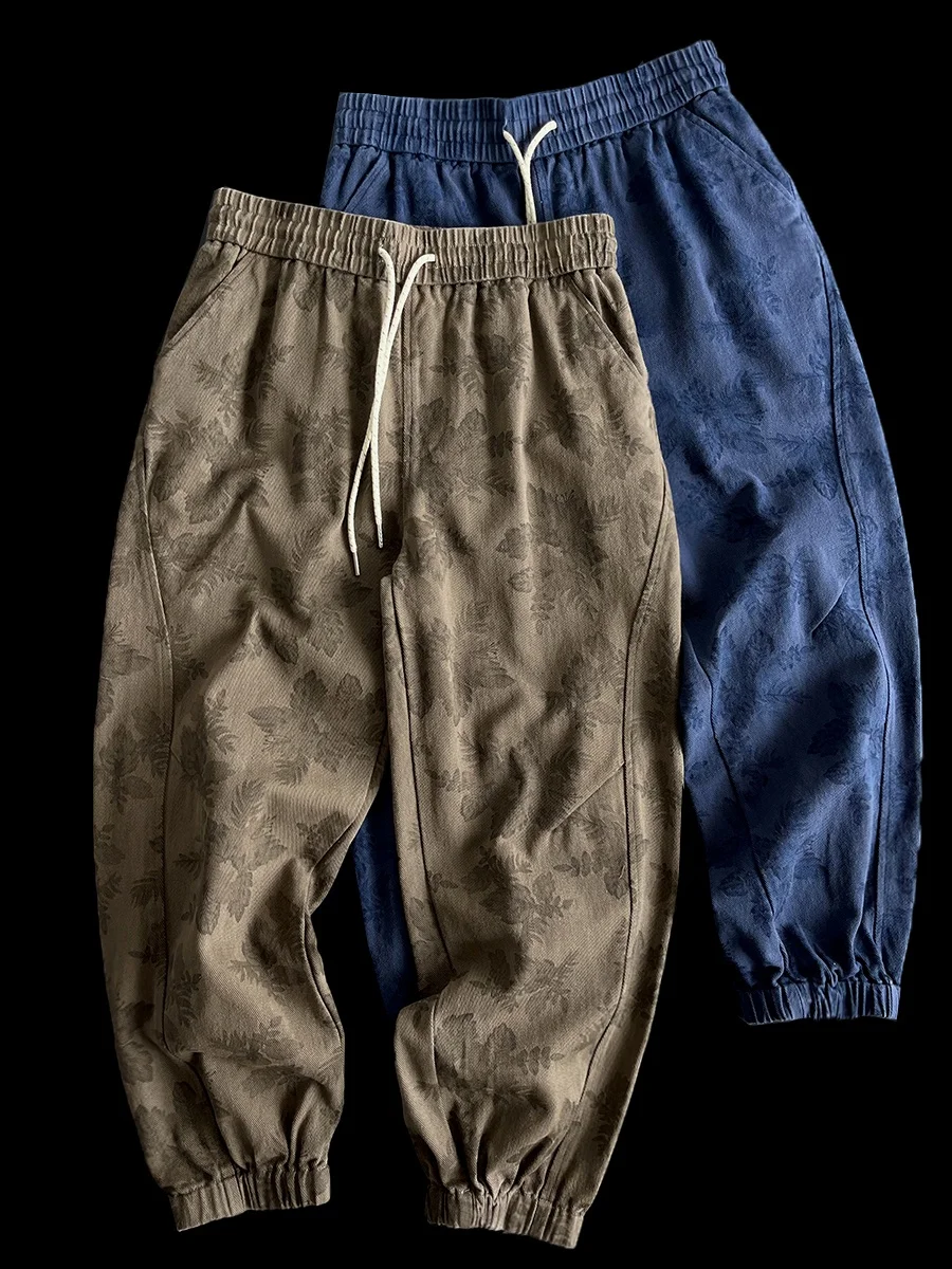 

Мужские брюки из плотного хлопка с ретро-принтом, на резинке, свободного кроя, универсальные, длиной до щиколотки, повседневные, в стиле 90-х годов