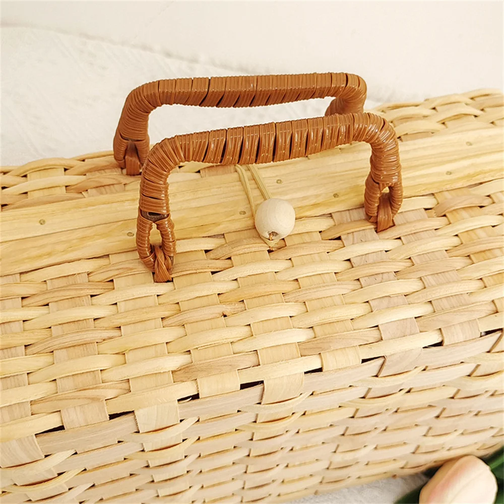 Picnic Box Storage Box Portable Luggage Basket Picnic Rattan Suitcase Moon Cake Packaging Gift Basket Gift Box Manual Woven Wood