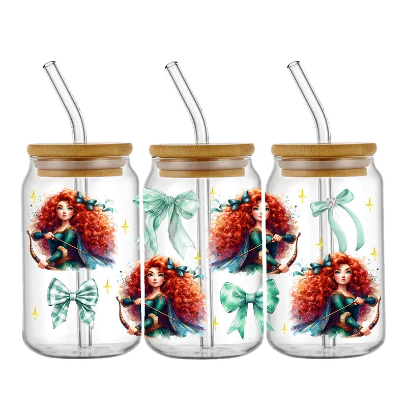 Disney  Princess Bow UV DTF Cup Wrap Transfer Stickers For 16OZ Coffee Glass Can Waterproof DIY Custom Logo