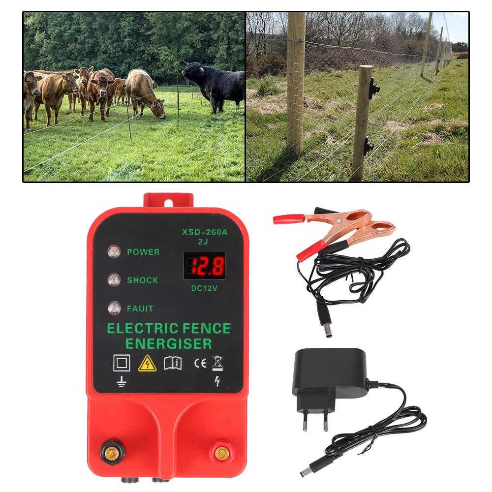 LCD High-decibel Alarm Electric Fence Energizer Voltage Display Waterproof 10KM Livestock High Voltage Pulse Controller