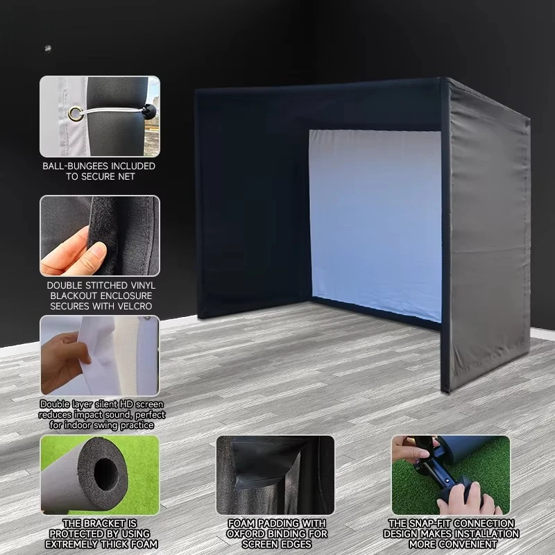Tenda per simulatore di golf domestico con schermo di impatto HD Telaio in acciaio duro Custodia per simulatore di golf con logo di dimensioni personalizzate