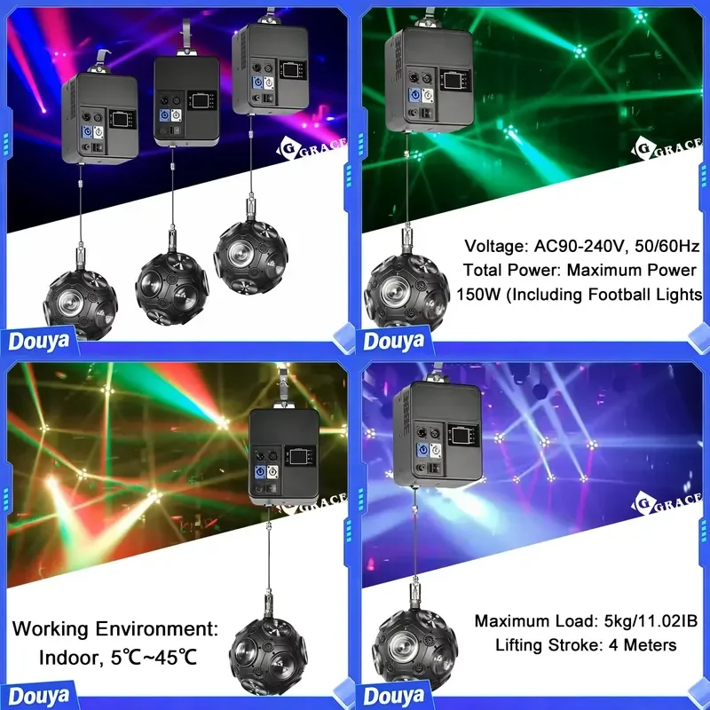Igracelite 1 Lift + 1 LED-светильник для подъема футбольного мяча RGBW, диско-футбольный мяч с DMX-подсветкой