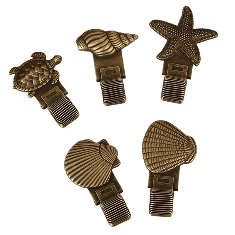 Spring Metal Clip Included- 5Pcs Ocean-Themed Brass Bookmarks For Notebook And Student Reading Material