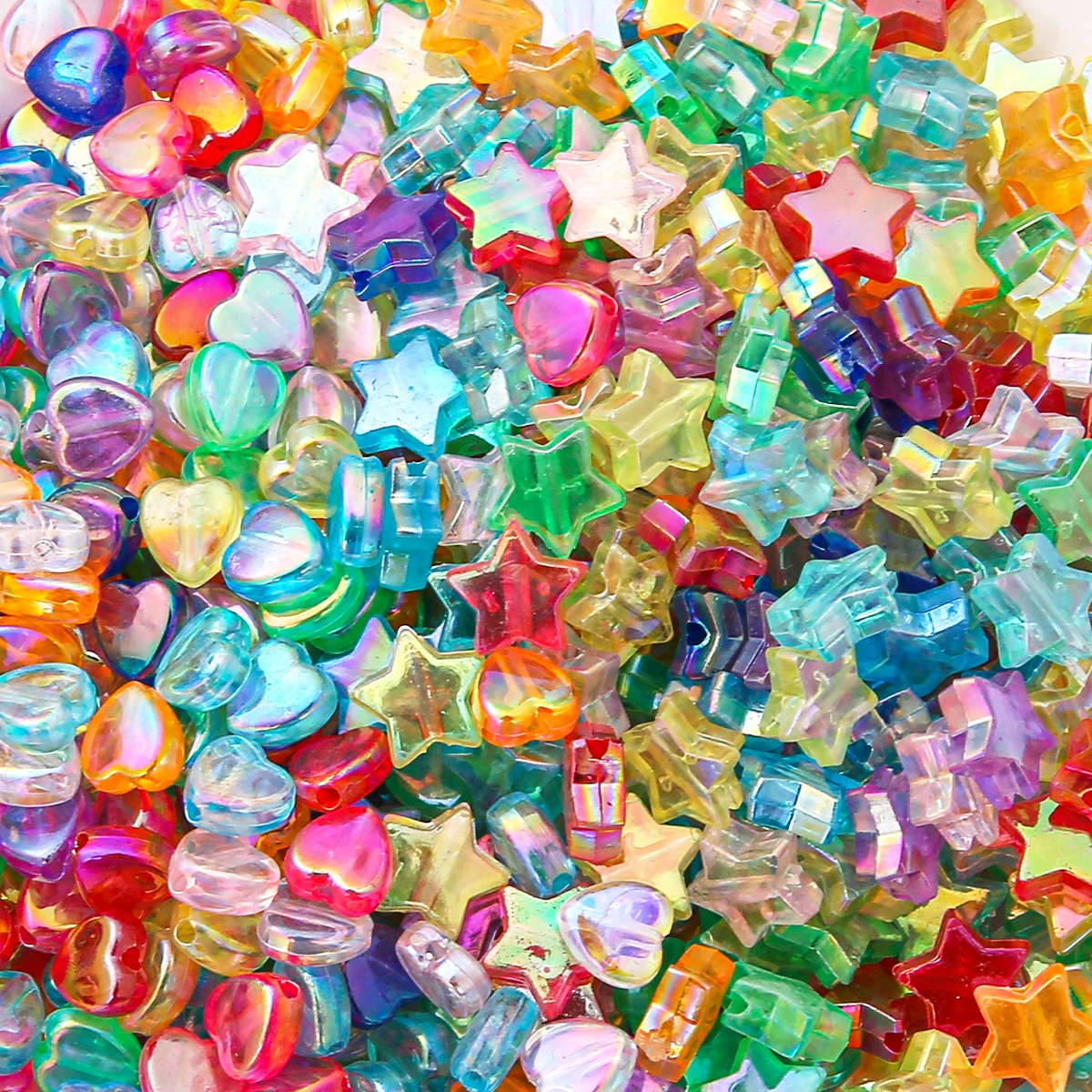 100Pcs Acrylic Color Coated Star Love Heart Shaped Decorative Beads For Jewelry Making Diy Fashion Bracelet Accessories