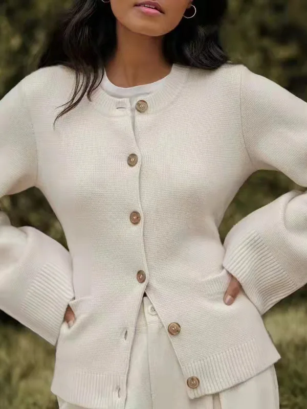 2024 Early Autumn New Elegant Women's O Neck Long Sleeve Cardigan Button Knit Sweater Women's Casual Navel Tops