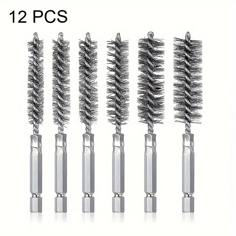 12pcs Stainless Steel Wire Pipe Brush Multi-Specification Wire Brush Deburring and Rust Removal