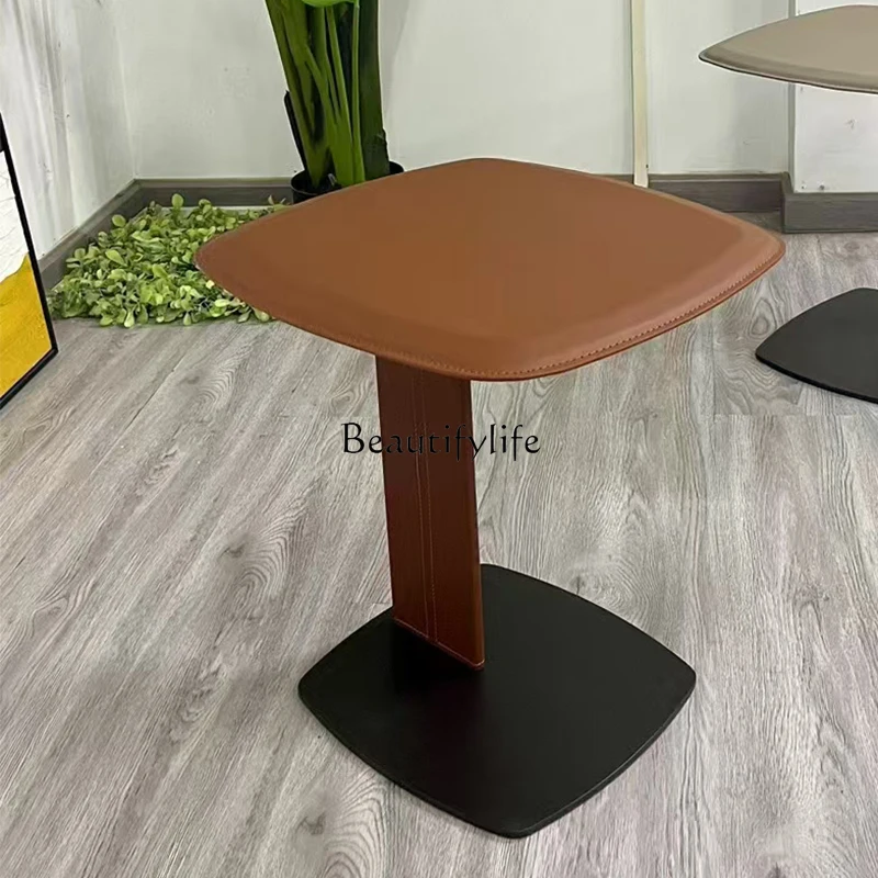 New Italian minimalist stainless steel saddle leather sofa small side table creative light luxury modern corner table