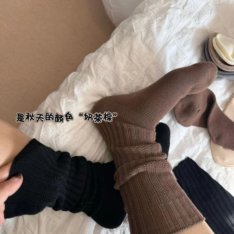 

Spring Korean Style Internet Celebrity Cotton Thick Knit Solid Color Slouchy Calf Socks Melad Color Series VersatileJKLong Knee-