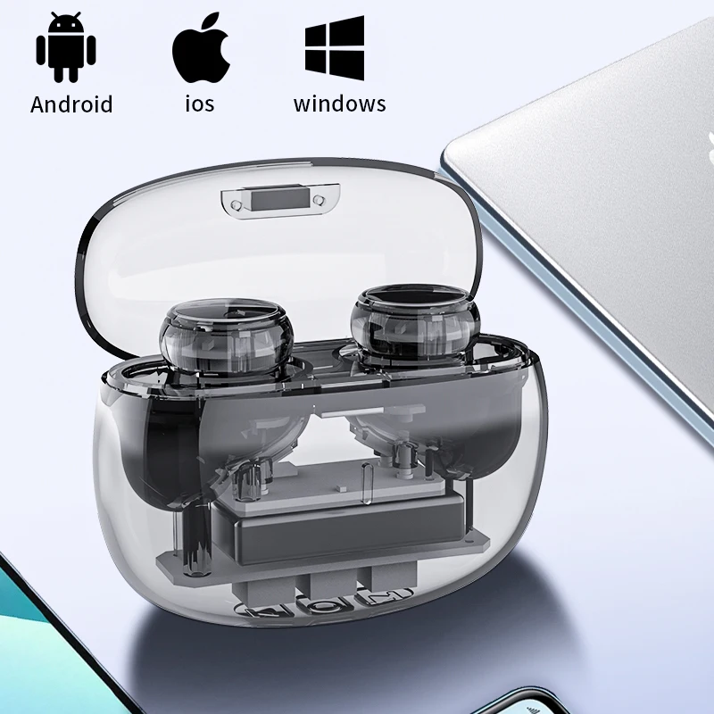 Bluetooth Earphones Transparent Wireless Headphones Sport Waterproof Headset HiFi Stereo Earhooks Noise Reduction