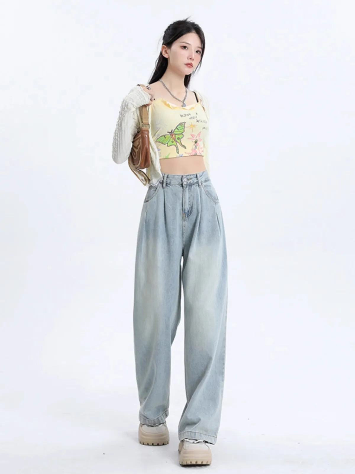 Dżinsy damskie z wysokim stanem, proste nogawki, wiosenno-jesienne, cienkie, szerokie nogawki do ziemi, codzienne, wygodne, luźny krój, denim