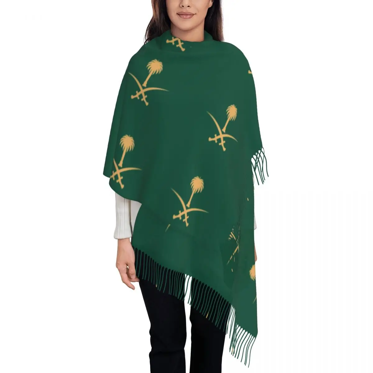 Custom Kingdom Of Saudi Arabia carf Women Men Fashion Winter Fall Wrap Shawl Tassel Wraps