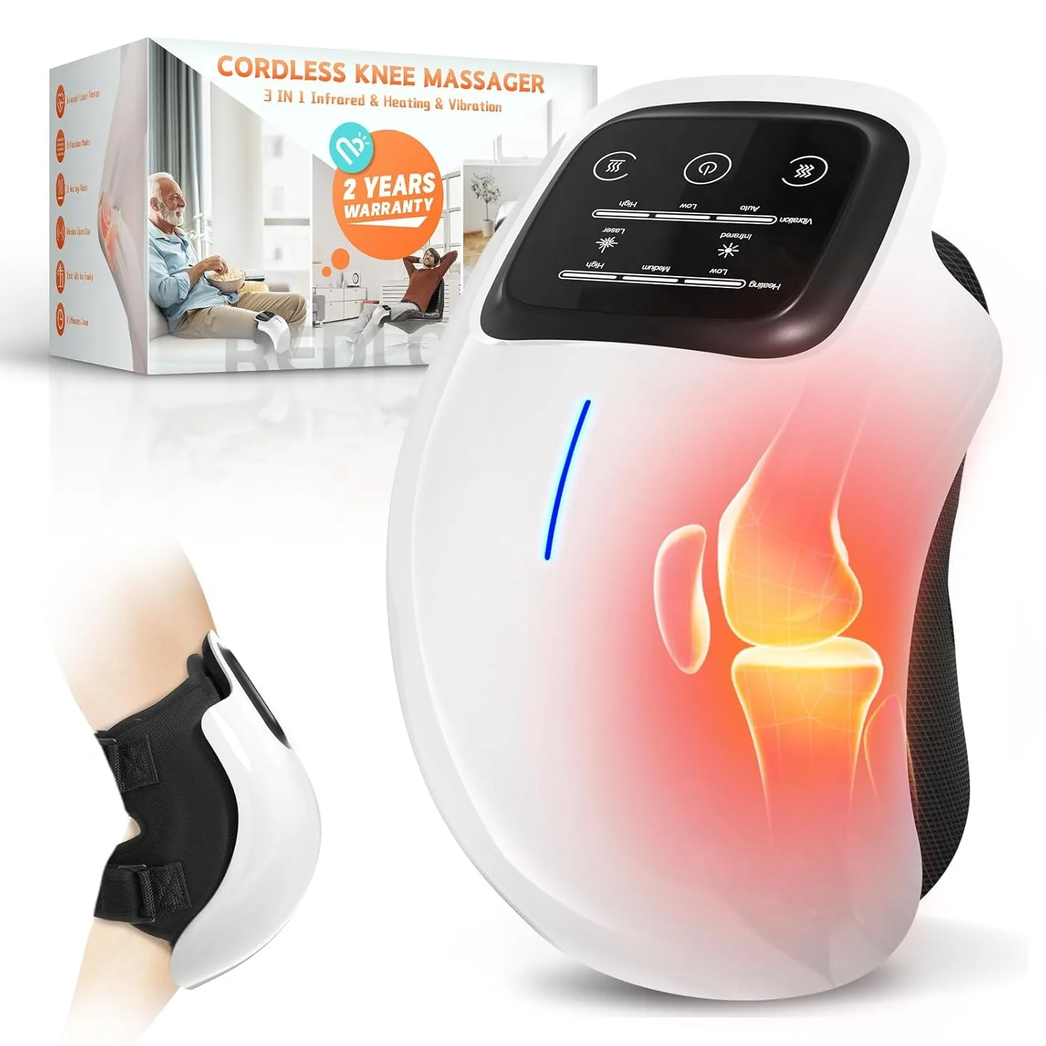 Cordless Knee Massager with LED Screen, Infrared Heat and Vibration Knee Pain Relief for Swelling Stiff Joints, Stretched Ligament and Muscles Injuries, Portable Knee Massage for Family and Friends